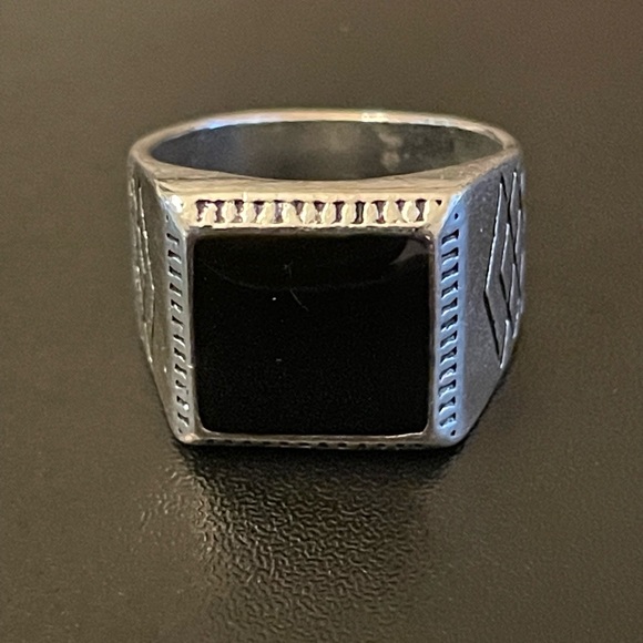 Jewelry - 925 stamped silver black obsidian ring size 8